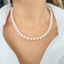 Κολιέ με Κ14 χρυσό κούμπωμα και λευκά μαργαριτάρια 9-10 χιλιοστών - F125980